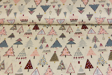 Baumwollwebware Weihnachtsbäume, Weihnachten, hellbeige, 0,5 m